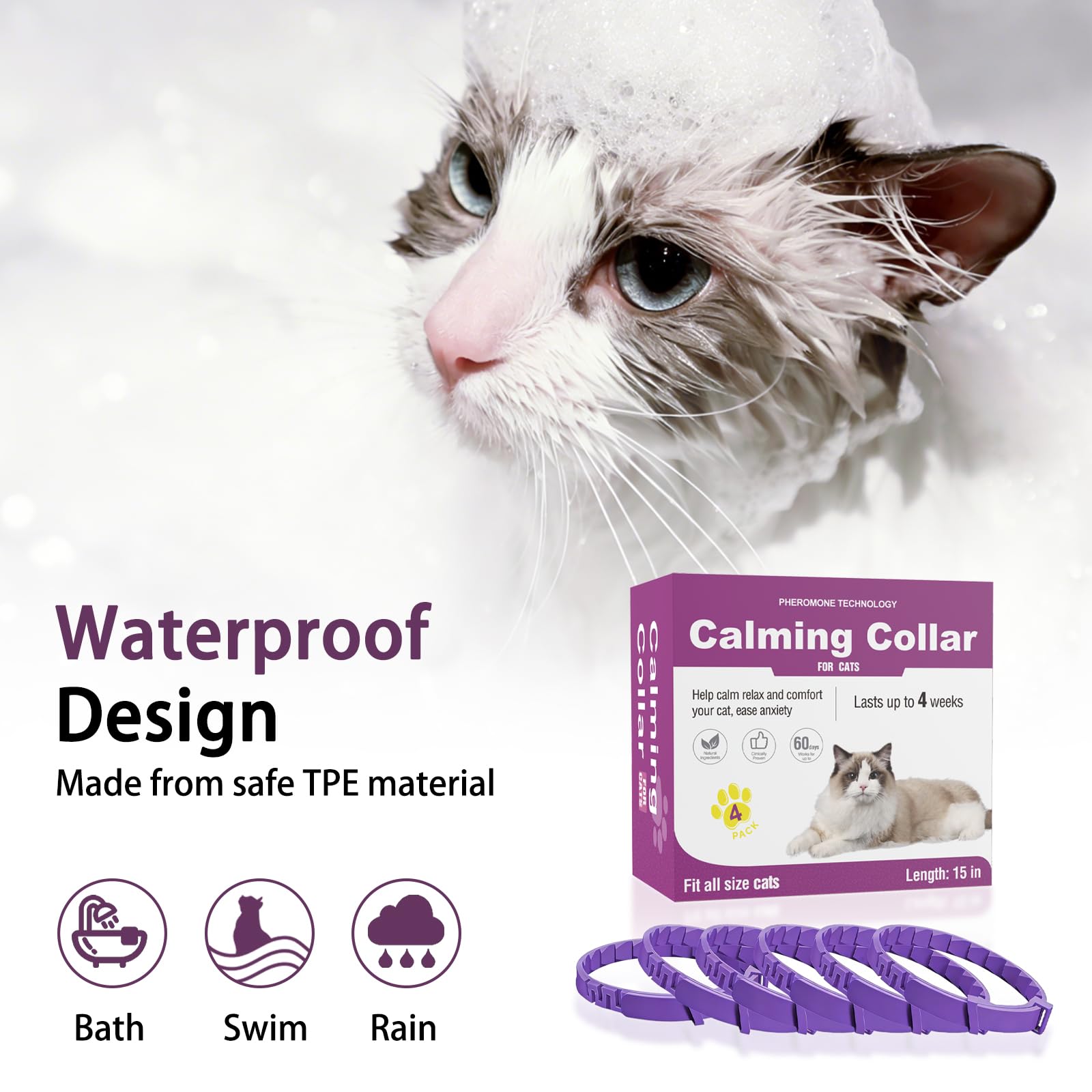 Calming Collar for Cats, Pheromone Cat Calming Collar for Anxiety Relief & Stress, Adjustable Water Resistant Breakaway Calming Collars, Natural Ingredients (Pack of 6) - image 5