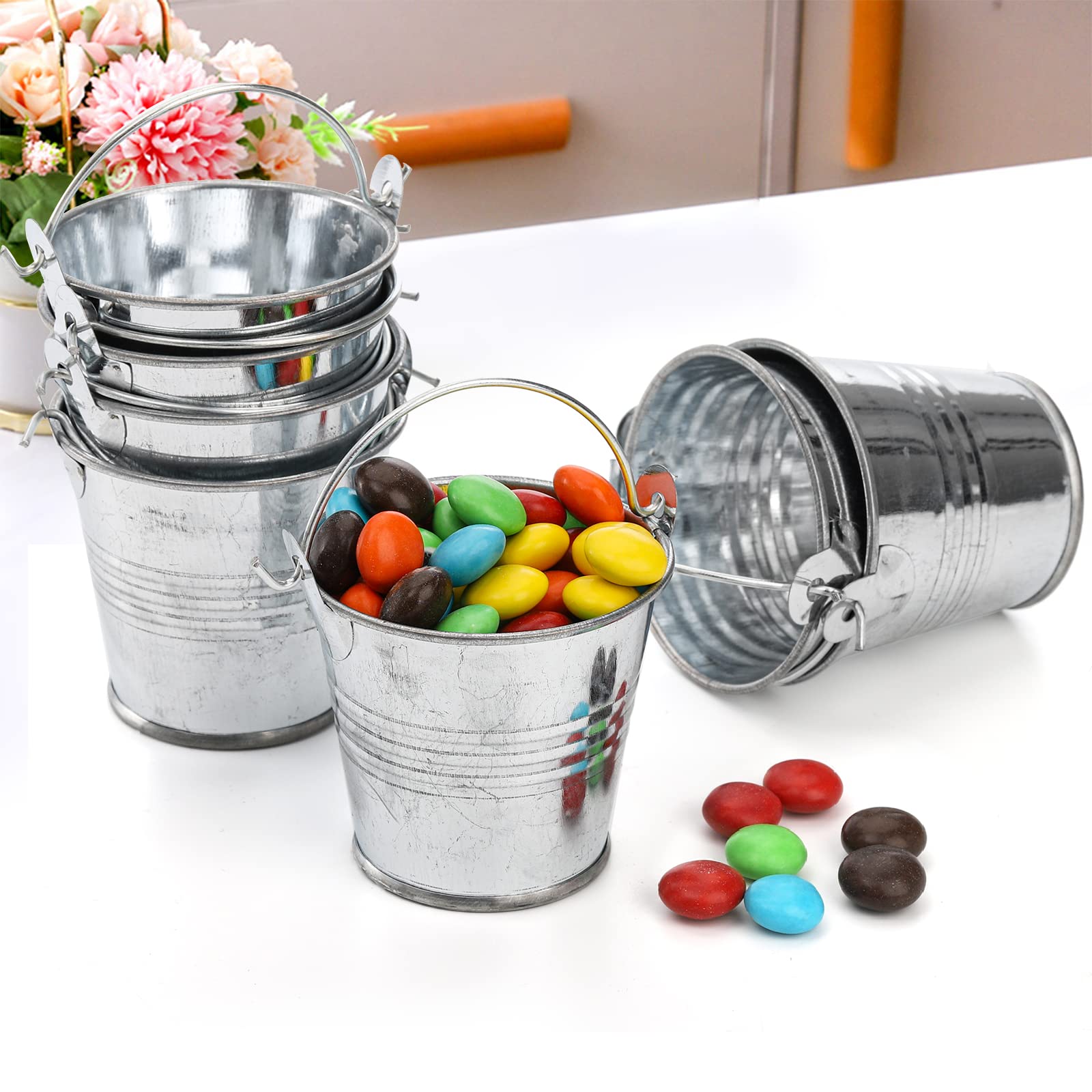 Paquete de 30 mini cubos de metal con asas, cubos pequeños de lata galvanizados de 2 pulgadas, recipientes metálicos para regalos de fiesta, manualidades 5