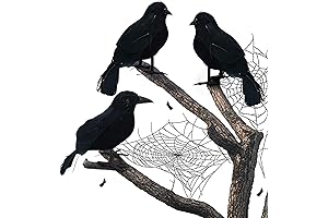 Large, Realistic Halloween Black Crow Set (3-Pack)