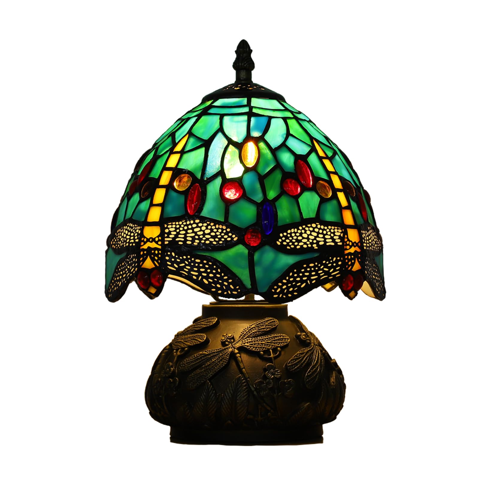 tuomoxte Tiffany Style Table Lamp, Blue Dragonfly Stained Glass Lamp, 3 Way Small Antique Table Lamp,3 Color-temperatures Nightstand Bedroom Bedside