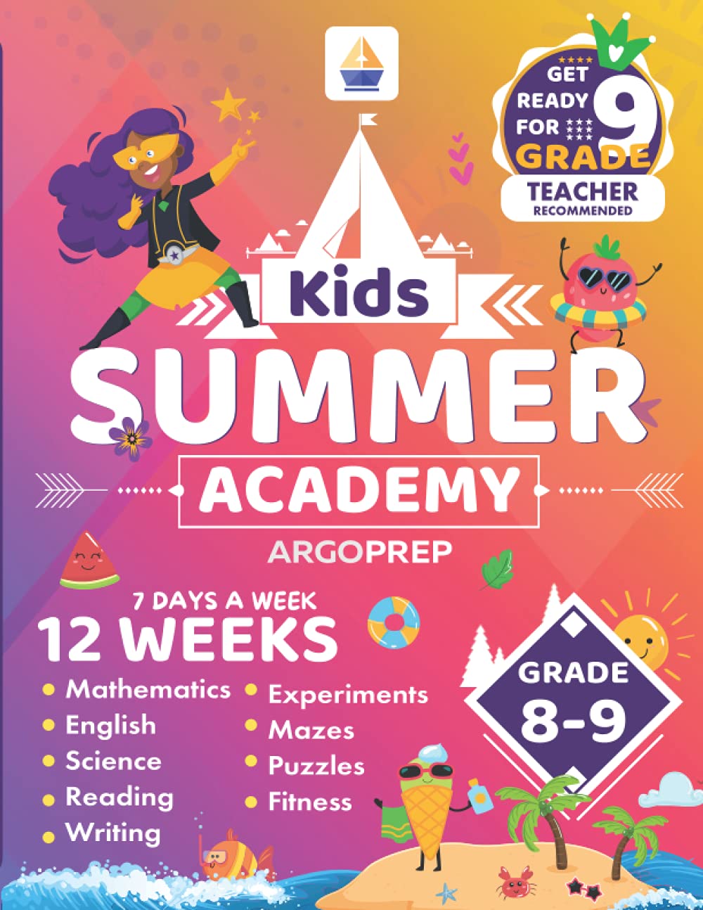 Kids Summer Academy by ArgoPrep - Grades 8-9: 12 Weeks of Math, Reading, Science, Writing, Logic, Fitness and Yoga | Online Access Included | Prevent Summer Learning Loss