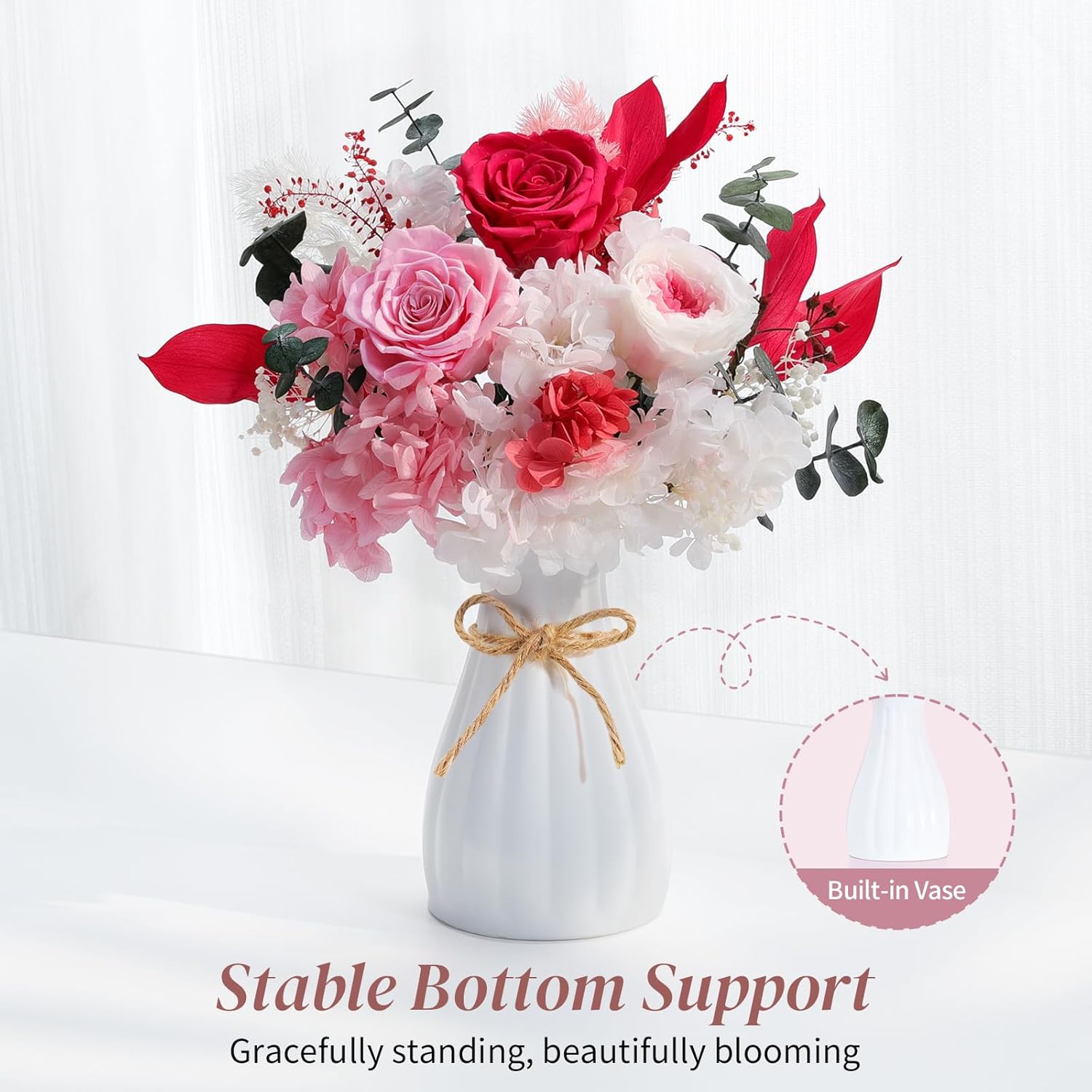 Lewondr Flower for Delivery, Preserved Flowers Bouquet, Pink Roses Bouquet, Real Long-Lasting Forever Birthday Flowers Gifts for Mom Women Wife Grandma Her Mothers Day Anniversary, Light Rose - Image 2