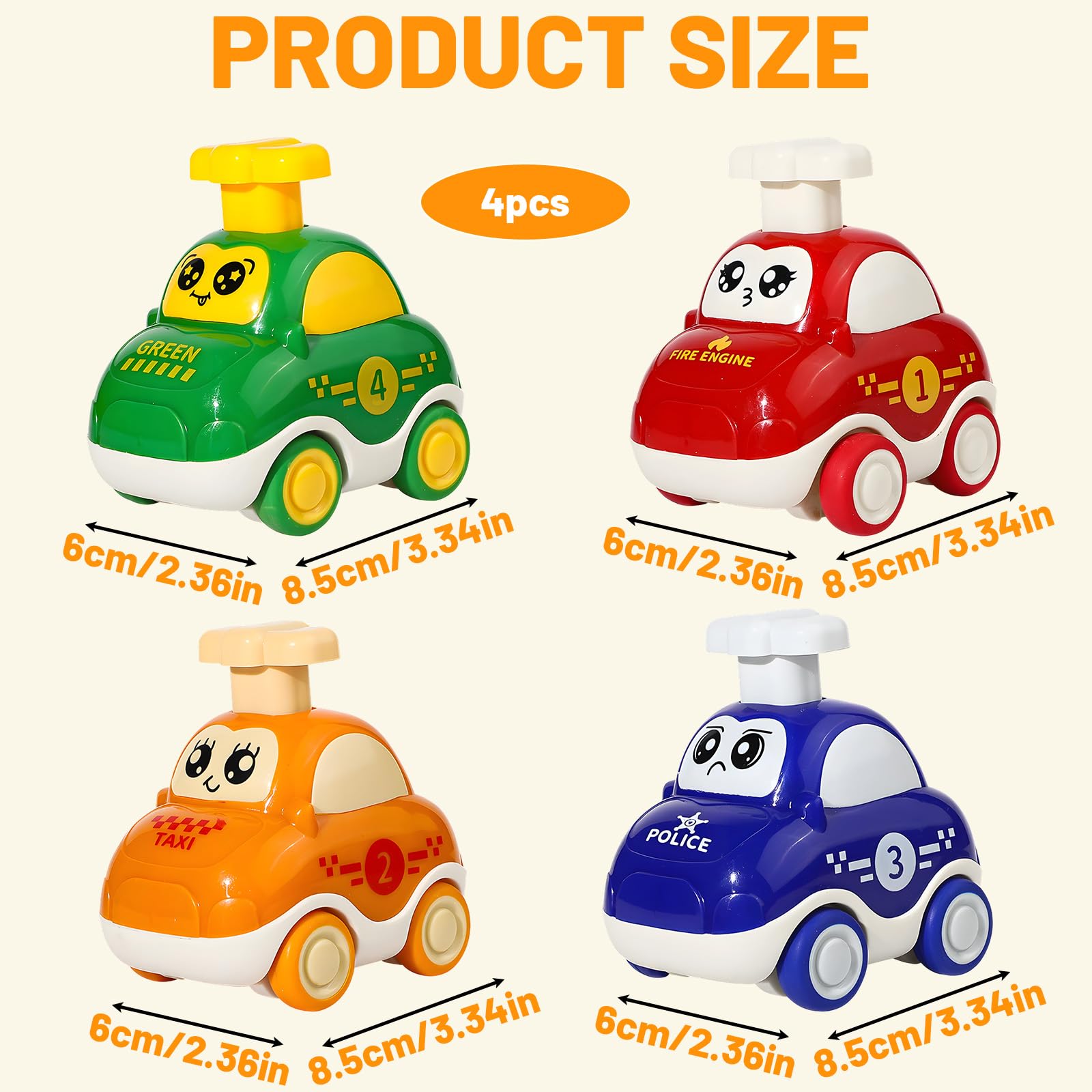 MXHBSTP 4 Pcs Toy Cars, Press and Go Toddler Car Toys Set - Image 2