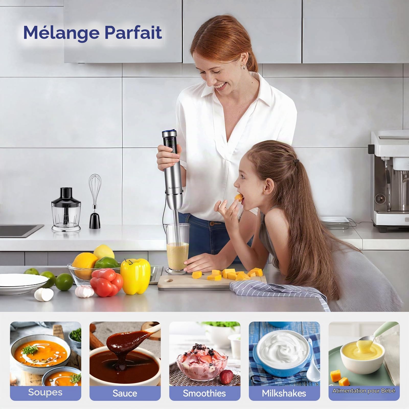 1500W Mixeur Plongeant, Mixer Plongeur 4 en 1 avec 25 Vitesses et TURBO