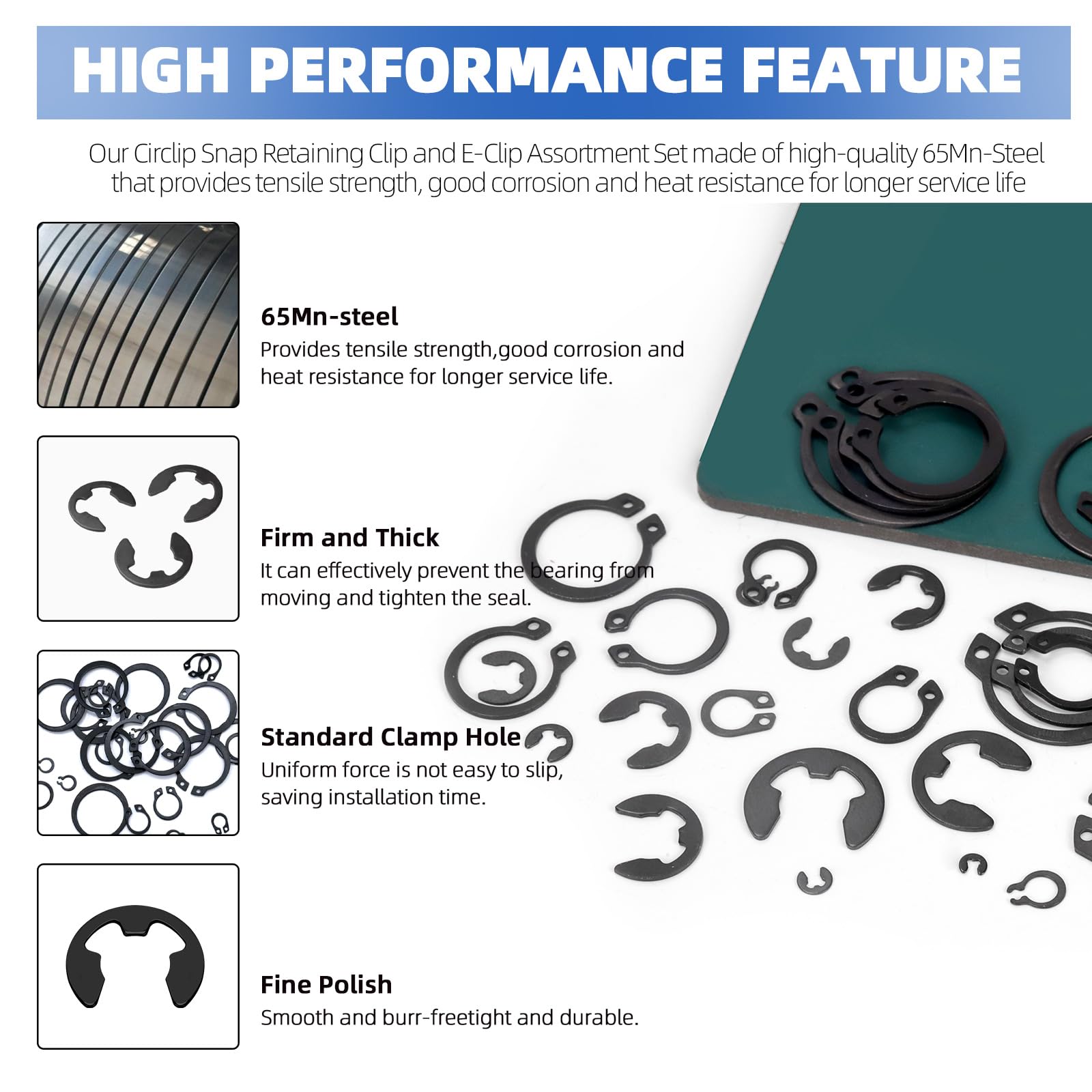 Glarks 312Pcs 65Mn-Steel Circlip Snap Retaining Clip and E-Clip Assortment with Snap Ring Plier Set, 4MM-28MM C-Clip External Retaining Rings and 1.5MM-10MM E-Ring Circlip Rings and A Tweezer - Image 4