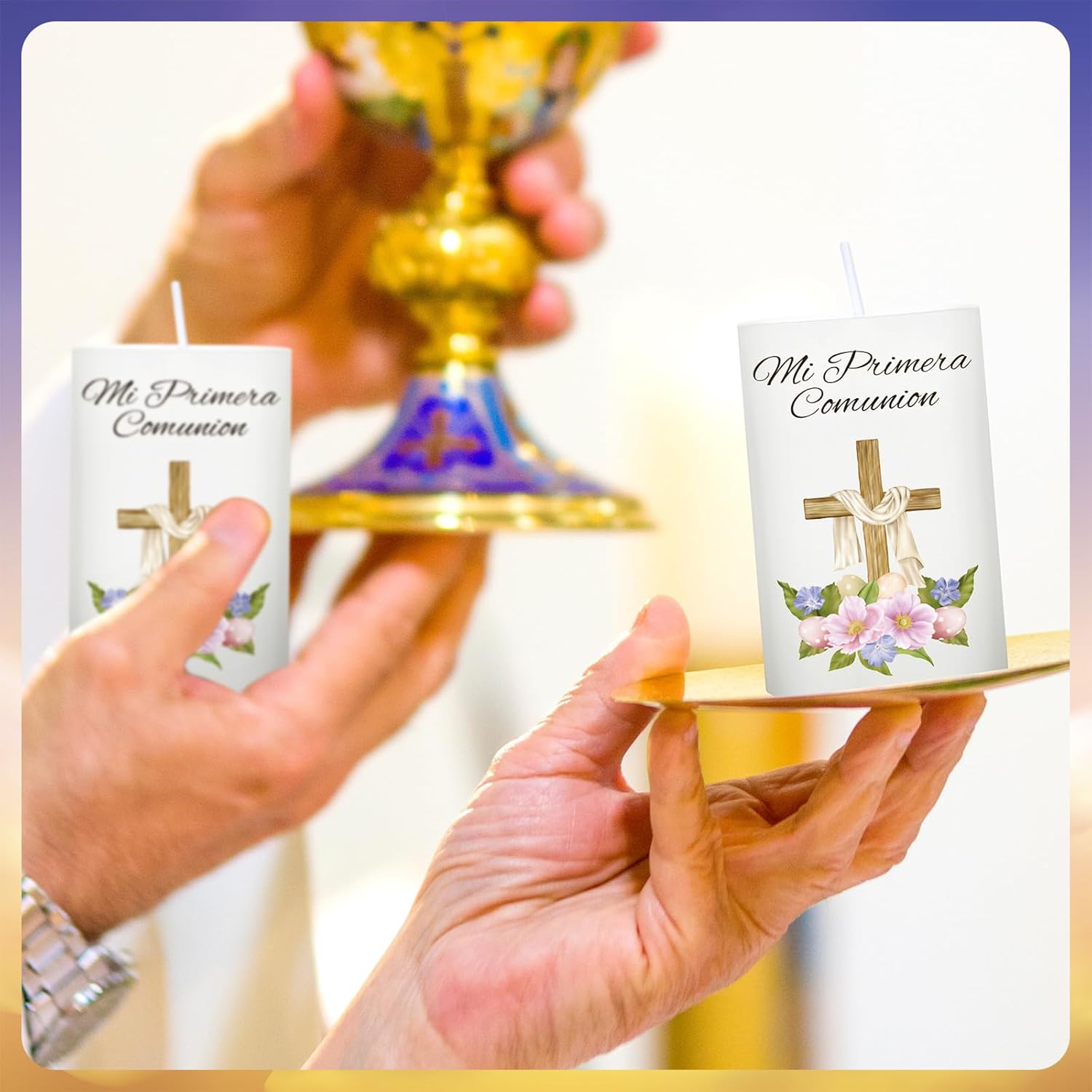 12 Set 3" Mini Cirio Pascual Catolico First Communion Candle Easter Religious Baptism Favor Paschal Candle Prayer Catholic Cross Christ Velas De La Divina Bautizo Recuerdos Cirios Religiosos Catolicos