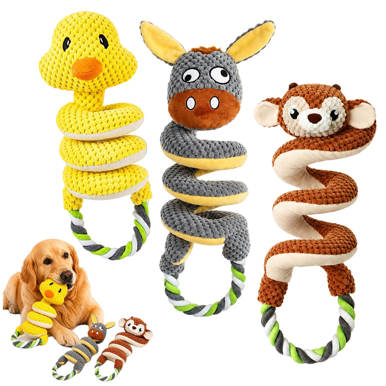 2026 New Squeaky Dog Toys, 2 Pack Plush Crinkle Dog Toys with Pull Rope