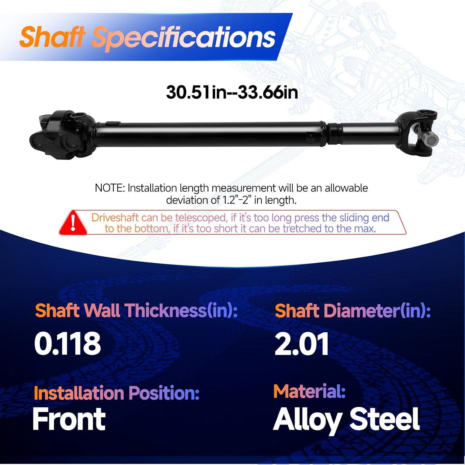 30.51''-33.66'' Front Drive Shaft Prop Shaft Driveshaft Assembly [L6 4.0L Automatic Transmission] Fit for Jeep Cherokee 1990-1998, Fit for Grand Cherokee 1993, Wagoneer 1990, OE 65-9776
