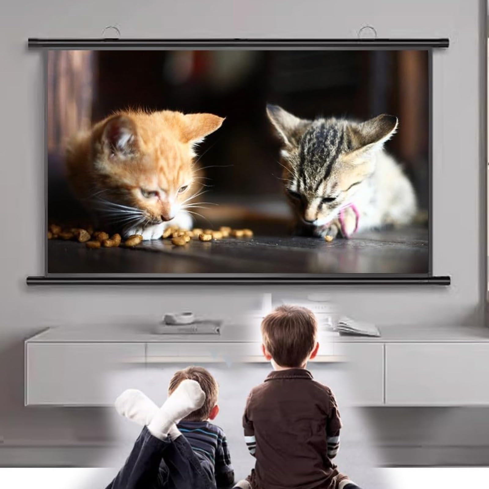 Schermo per Proiettore, Telo da Proiezione Interno Esterno, Home Theater Cinema Full HD 3D 4K，Manuale Telo Proiettore Avvolgibile，per Video Proiettori, Uso Esterno A Casa Cinema(4:3,60")