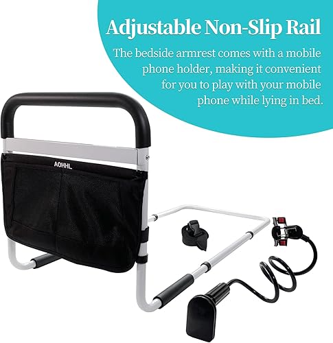 Miniatura 2 de Rieles de cama para adultos mayores de seguridad con alturas ajustables, bolsillo de almacenamiento de asistencia, barandillas laterales para