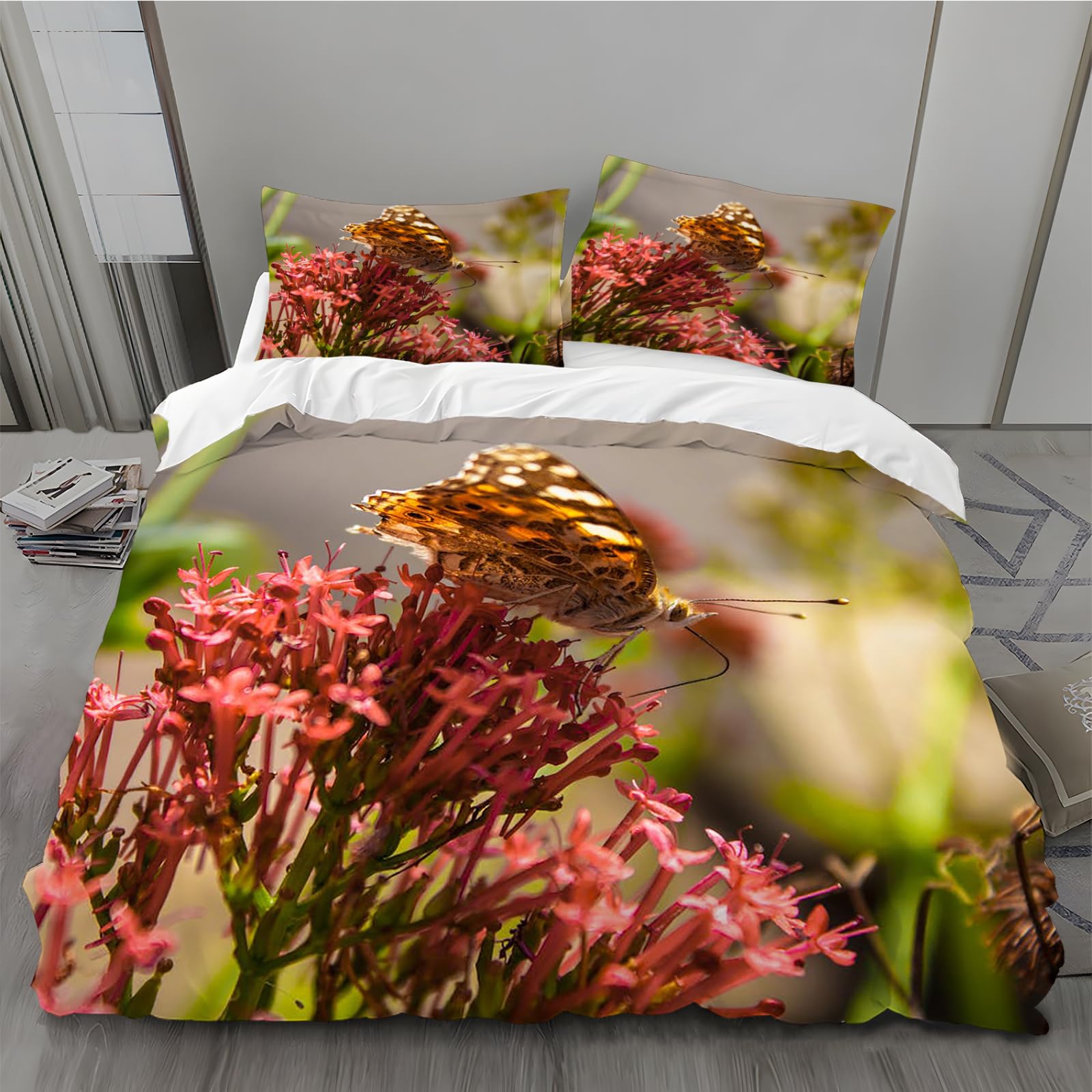 MLUNKQAIL Bettbezug 135x200 Strauß Bettwäsche Schmetterling Weich Atmungsaktiv Bettwäsche Set Mikrofaser Bettbezüge und 2 Kissenbezüge 80x80 cm mit