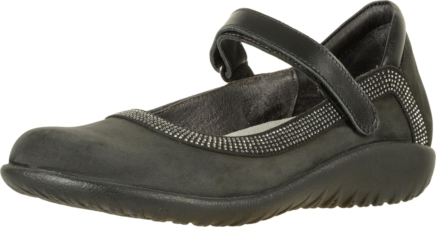 NAOT Women's Tahi Maryjane Shoe Black Combo w/Gunmetal Rivets 6 M US