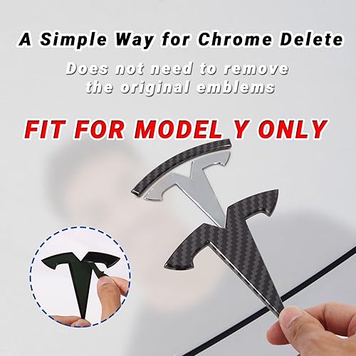 Miniatura 6 de Nanaholy Juego de 3 calcomanías para emblema Tesla modelo Y 2024 2023 2022 2021 2020 (W-negro - patrón de fibra de carbono)