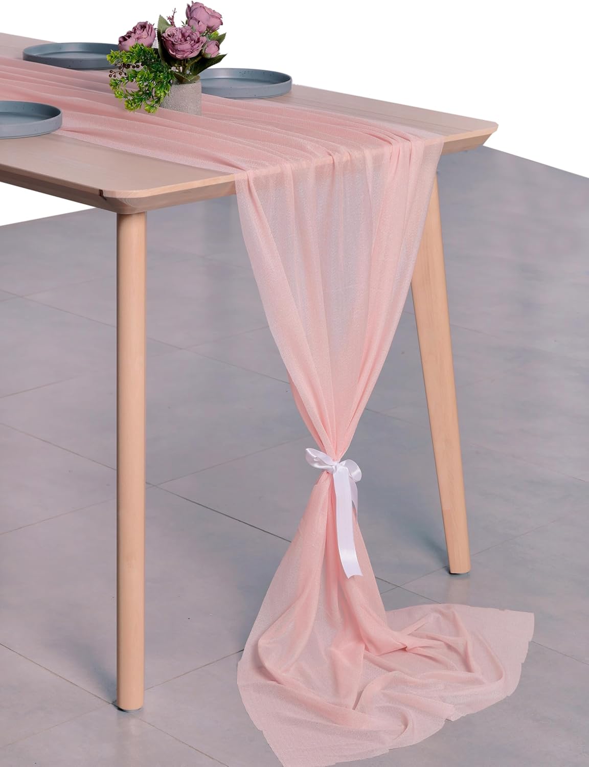 VDS 14ft Chiffon Table Runner 29x170 Inches Shimmer Sheer Centerpiece Cloth for Wedding Bridal Shower Birthday Graduation Engagement Ceremony Event Party Banquet Table Decoration (6 PC)(Dusty Rose)