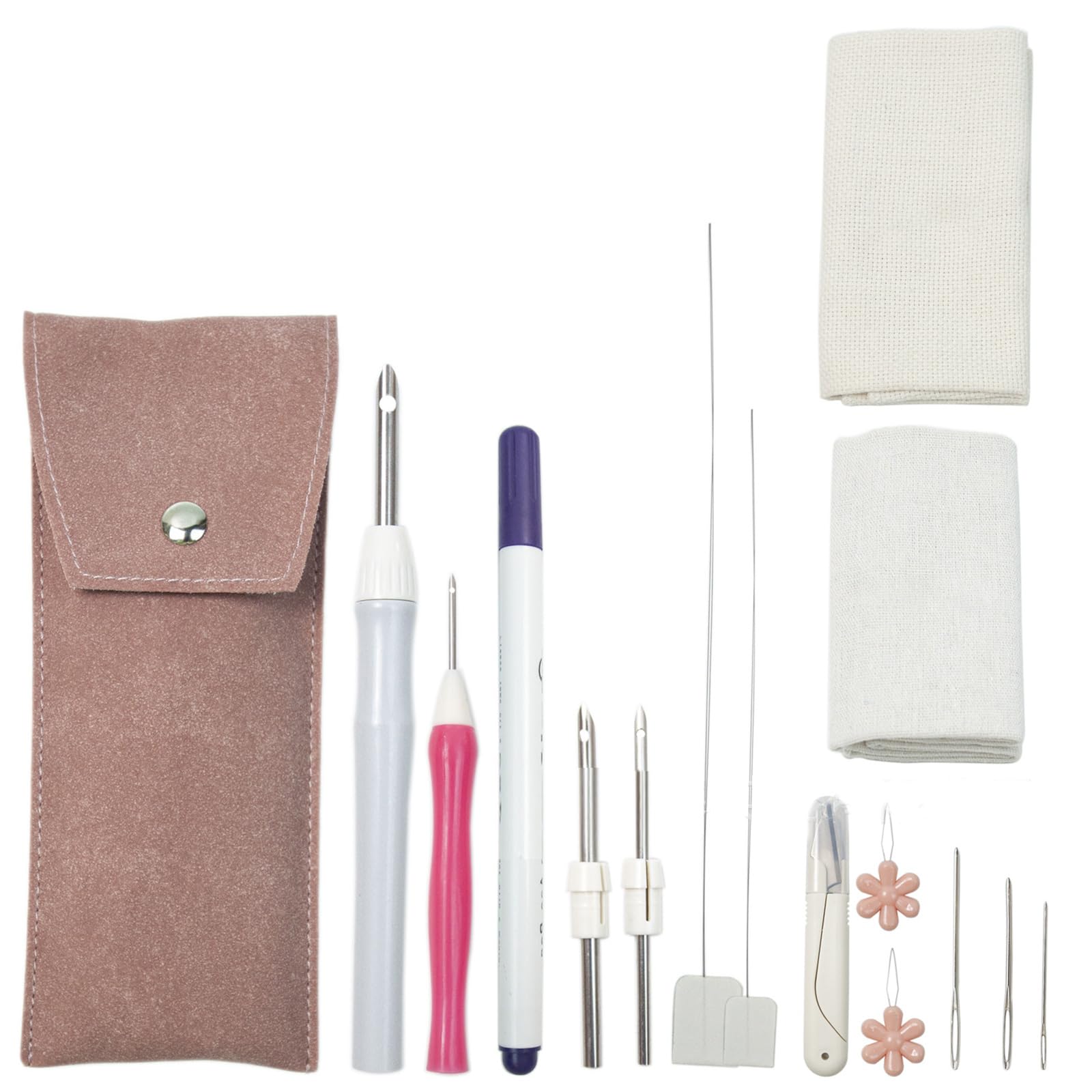 Punching Needle Embroidery Set for Beginner with Embroidery Fabric Punching Pen Threader Scissors Sewing Needlework Supplies
