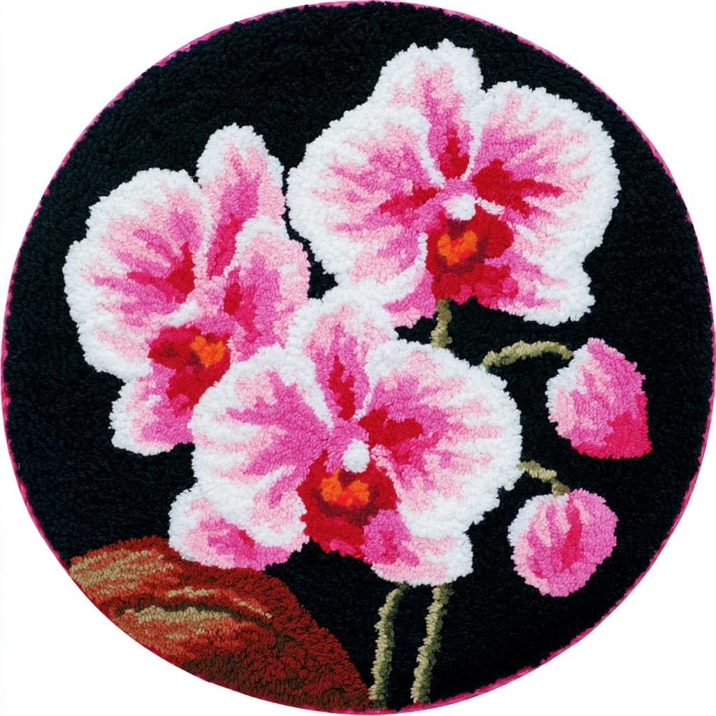 Ambattery Latch Hook Rug Kits-G Round Diy Latch Hook Rug Kits,Phalaenopsis Orchid Flowers