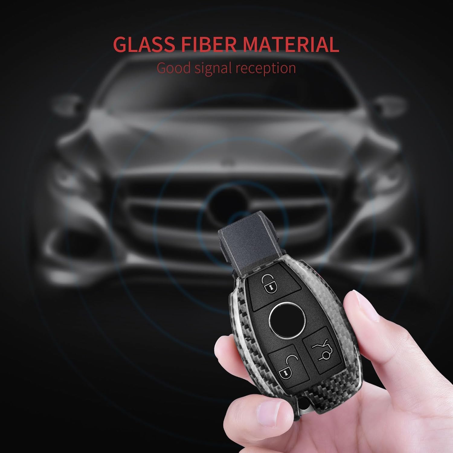 T-carbon Key Fob Cover Compatible with Benz Real Glass Fiber Key Fob Protector fits for Mercedes Benz A B C S Class SLC SLC AMG Key Case fits for Benz C63 GLE43 Key Case,Silver Black - Image 3