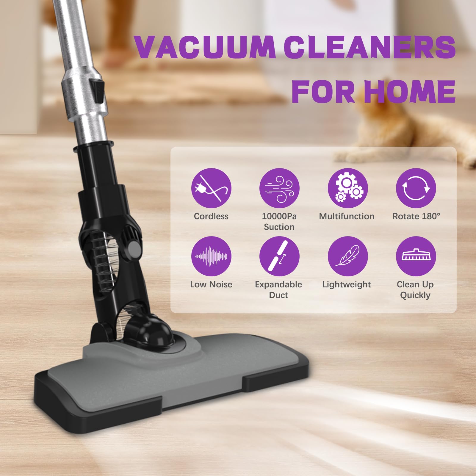 TECBOT Cordless Vacuum Cleaner - Vacuum Cleaners for Home, Lightweight Stick Vac Cleaners for Pet Hair Carpet and Floor, Wireless High Power Handheld Portable Rechargeable Hand Held for Car