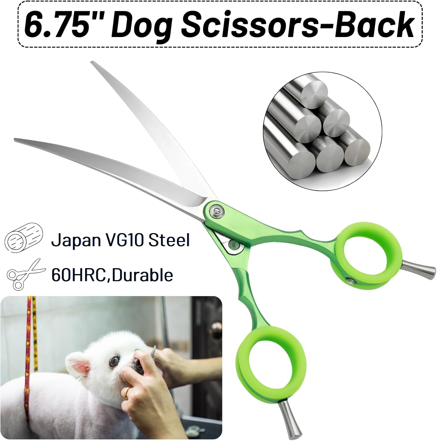 7.5in 24 Teeth Chunker & 6.75in Curved Dog Grooming Scissors, 30 Degree Curved Blades, VG10 Steel Sharp Scissors for Dog Grooming, Professional Pet Thinning Shears for Dogs Cats on Face Paw