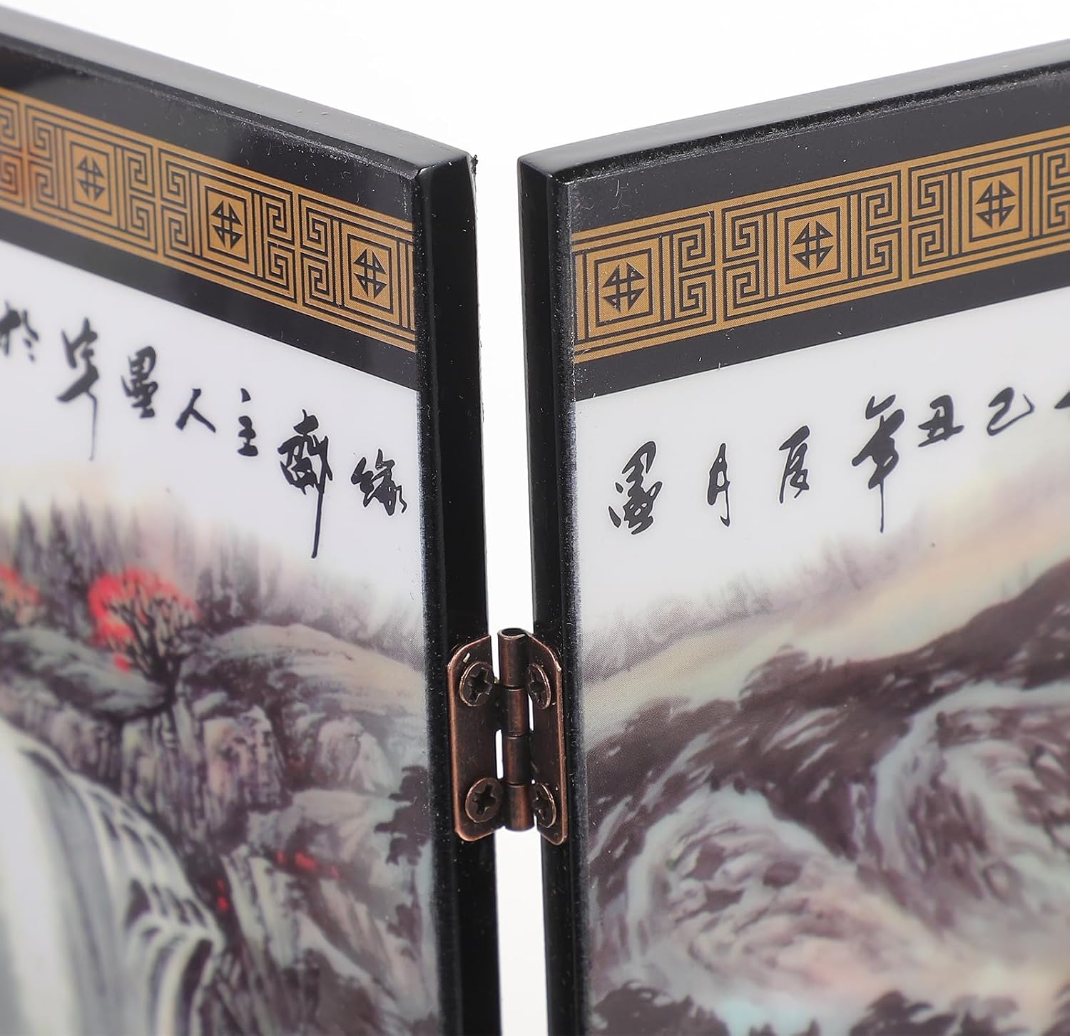 LUOZZY Mini Folding Screen Desktop Wooden Panel Divider Chinese Style Small Folding Screen Mini Desktop Folding Feng Shui Ornaments