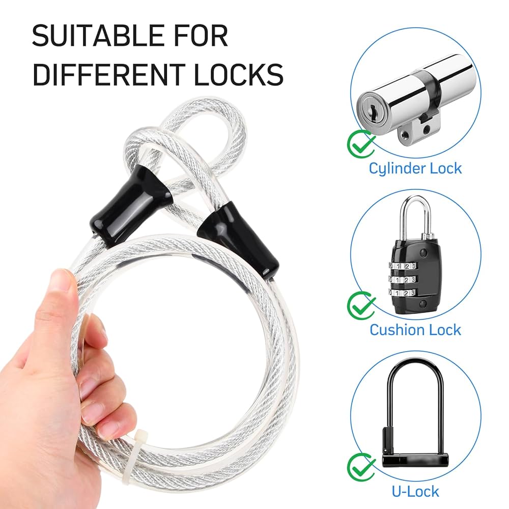 Câble De Sécurité Vélo Wisebom - 1,2m X 12mm - Acier Tressé Avec Œillets - Anti-Vol Et Polyvalent