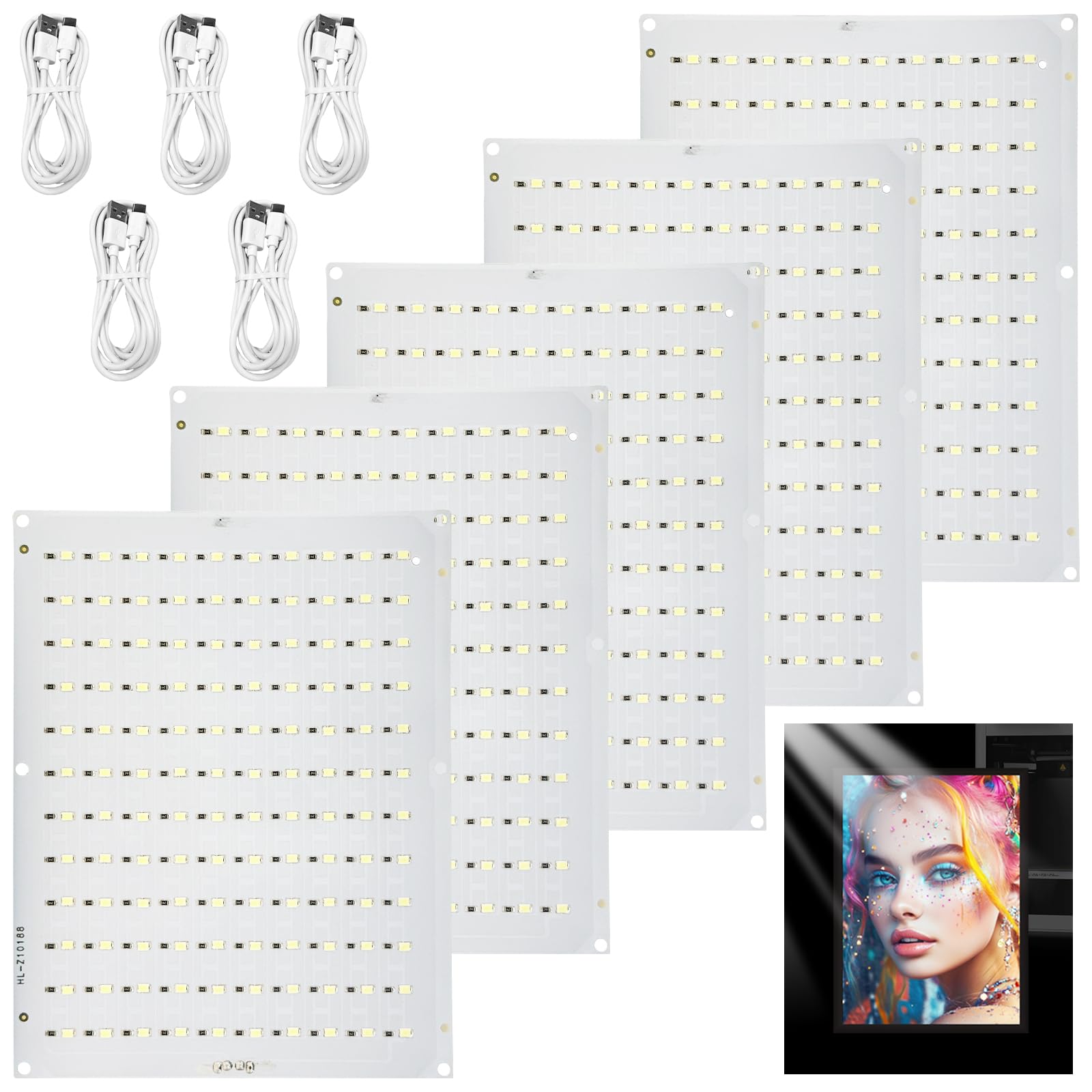 5-częściowy zestaw płyt LED do oświetlenia tylnego CMYK Lithophane dla BambuLab A1/A1 mini/P1P/P1S/X1C/X1E, panel do druku 3D, USB, dekoracja domu i biura