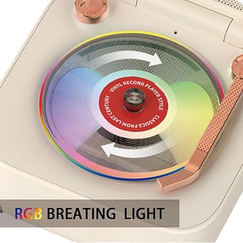 Miniatura 4 de Altavoz portátil Bluetooth 5.3, estilo tocadiscos vintage con luces RGB, TWS inalámbrico, AUX/USB para tocadiscos y PC, compacto para viajes, hogar,