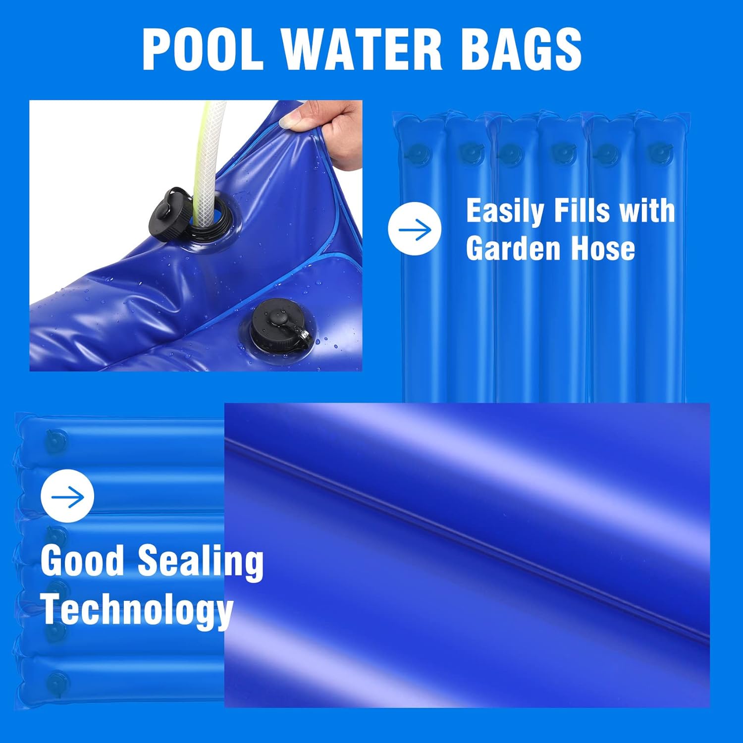 8.5 Ft Double Chamber Pool Water Bags, Water Tubes | Pool Cover Weights for Inground Pools Cover, Extra Durable 0.4mm PVC Water Weight Bags with Screw Caps, Winter Pools Bags for Closing Kit -5PK