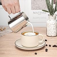 Vista 7 de Jarra espumadora de leche, taza espumadora de leche de 12 onzas con escala clara, accesorios de máquina de espresso capuchino de acero inoxidable