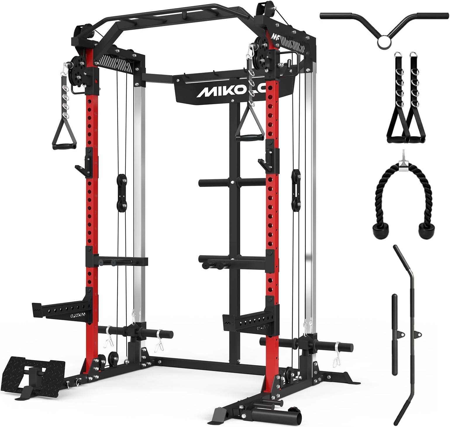 Power Cage, 2000LB Power Rack with Independent Dual Pulley System, Multi-Function Home Gym Workout Machine for Cable Crossover
