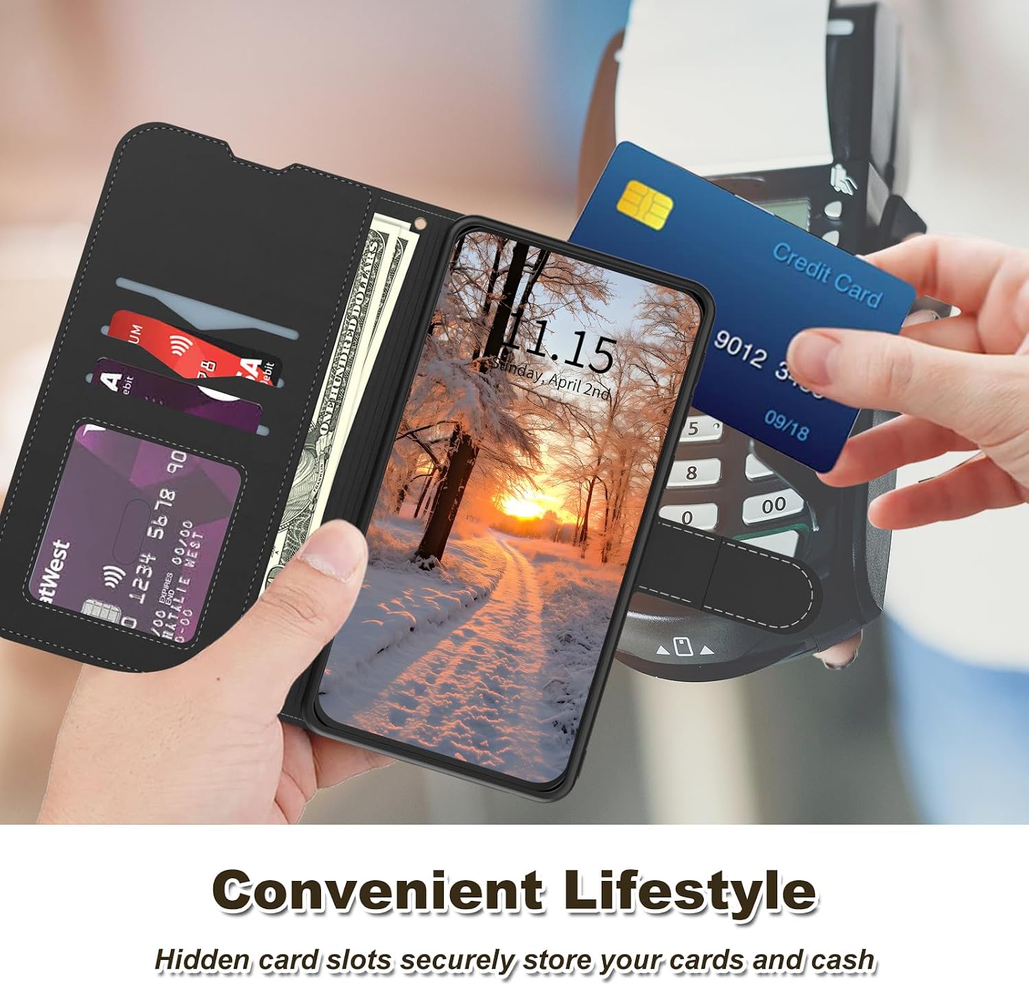 Wallet Case for Samsung Galaxy S24 Ultra, Card Holder, Glass Hummingbird image 5