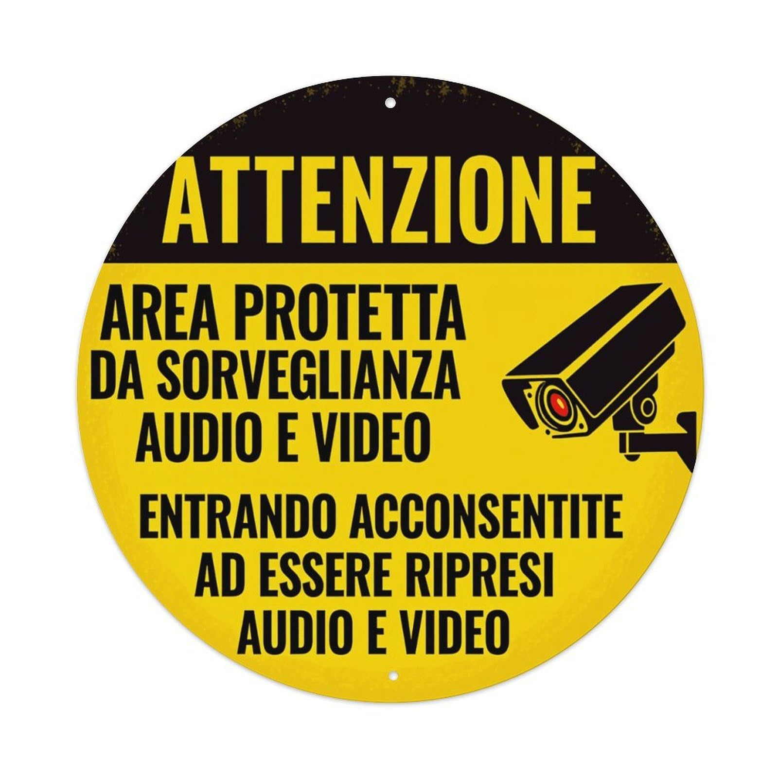 Attention Protected Area Audio Video Surveillance Round Tin Sign Retro Metal Sign for Cafe Bar Pub Home Game Room Gym Club Wall Decoration Vintage Metal Poster 8x8 Inch