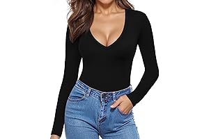 Chic Women's Deep V Neck Long Sleeve Fleece Lined Slim Fit T Shirt Tops Tee