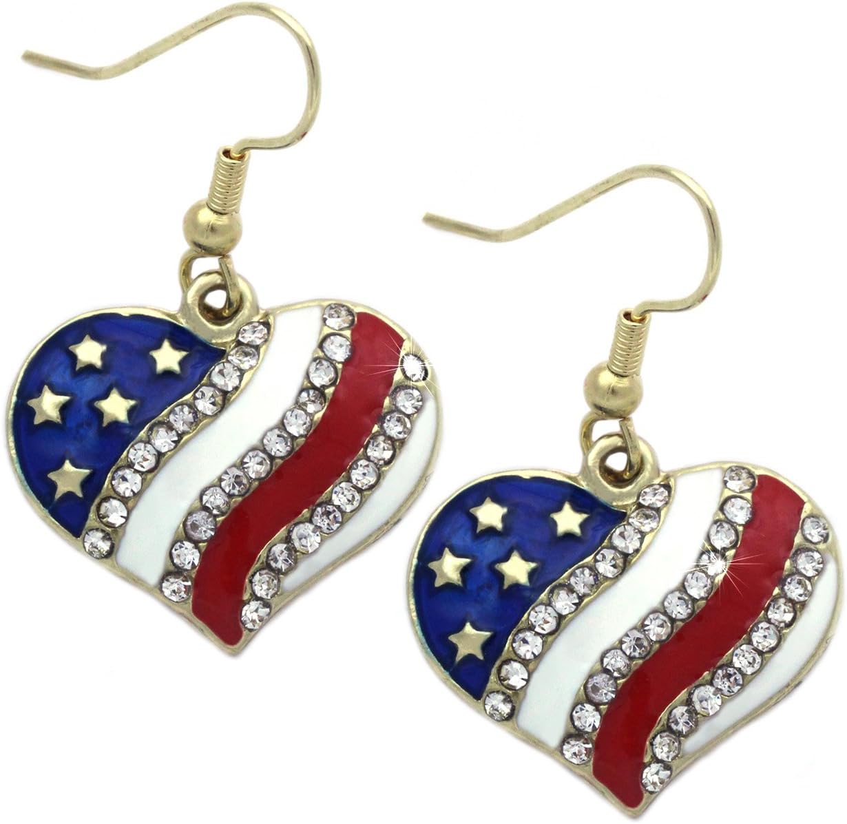 cocojewelry4th of July USA American Flag Patriotic Red Blue Heart Earrings Jewelry
