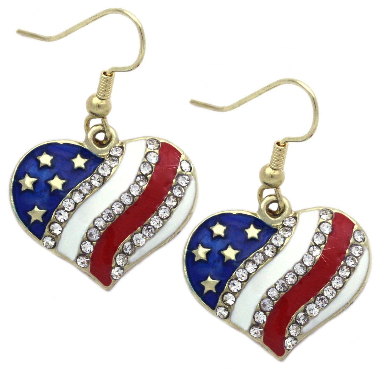 cocojewelry4th of July USA American Flag Patriotic Red Blue Heart Earrings Jewelry