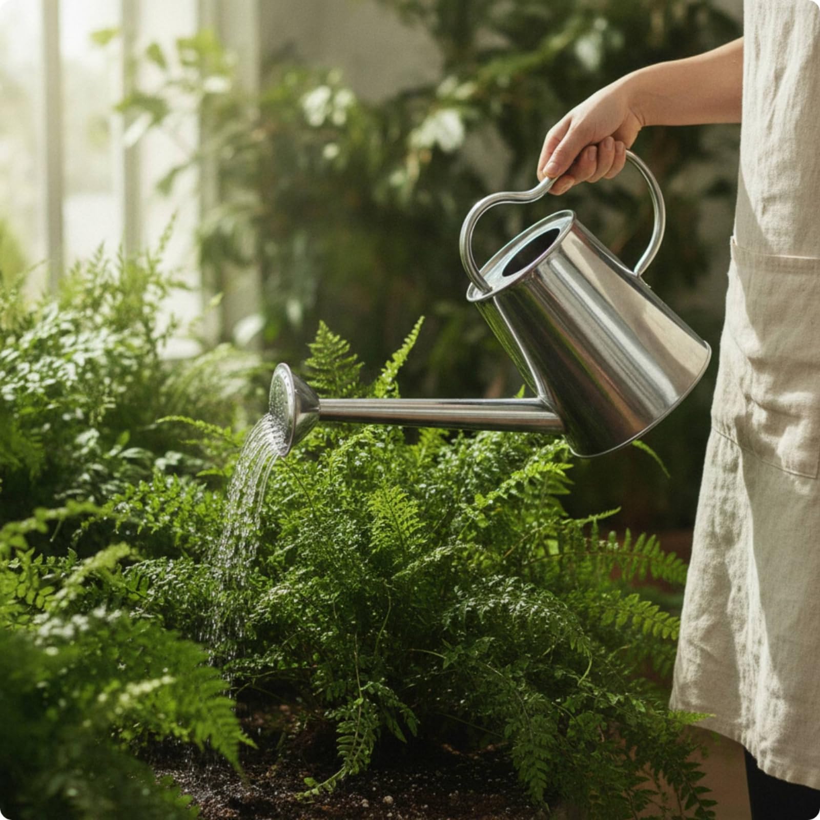 predolo Annaffiatoio in Acciaio Inox con Beccuccio Lungo Robusto Beccuccio Esteso per Terrazza, Davanzale, 2.5L, Annaffiatoio