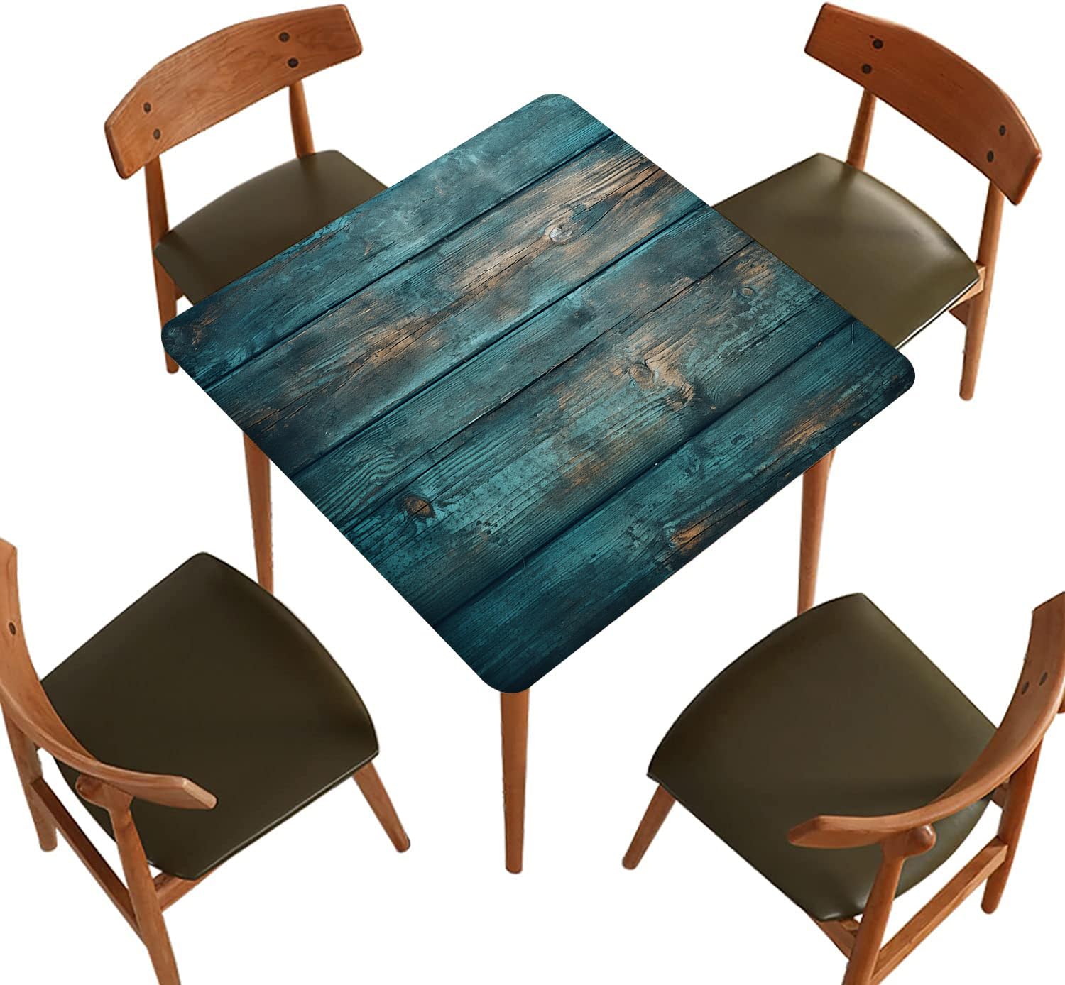 Square Fitted Polyester Tablecloth, Vintage Wood Grain Elastic Edge Decorative Tablecloths, Oil & Dust Proof Washable Table Cover for Family Festival