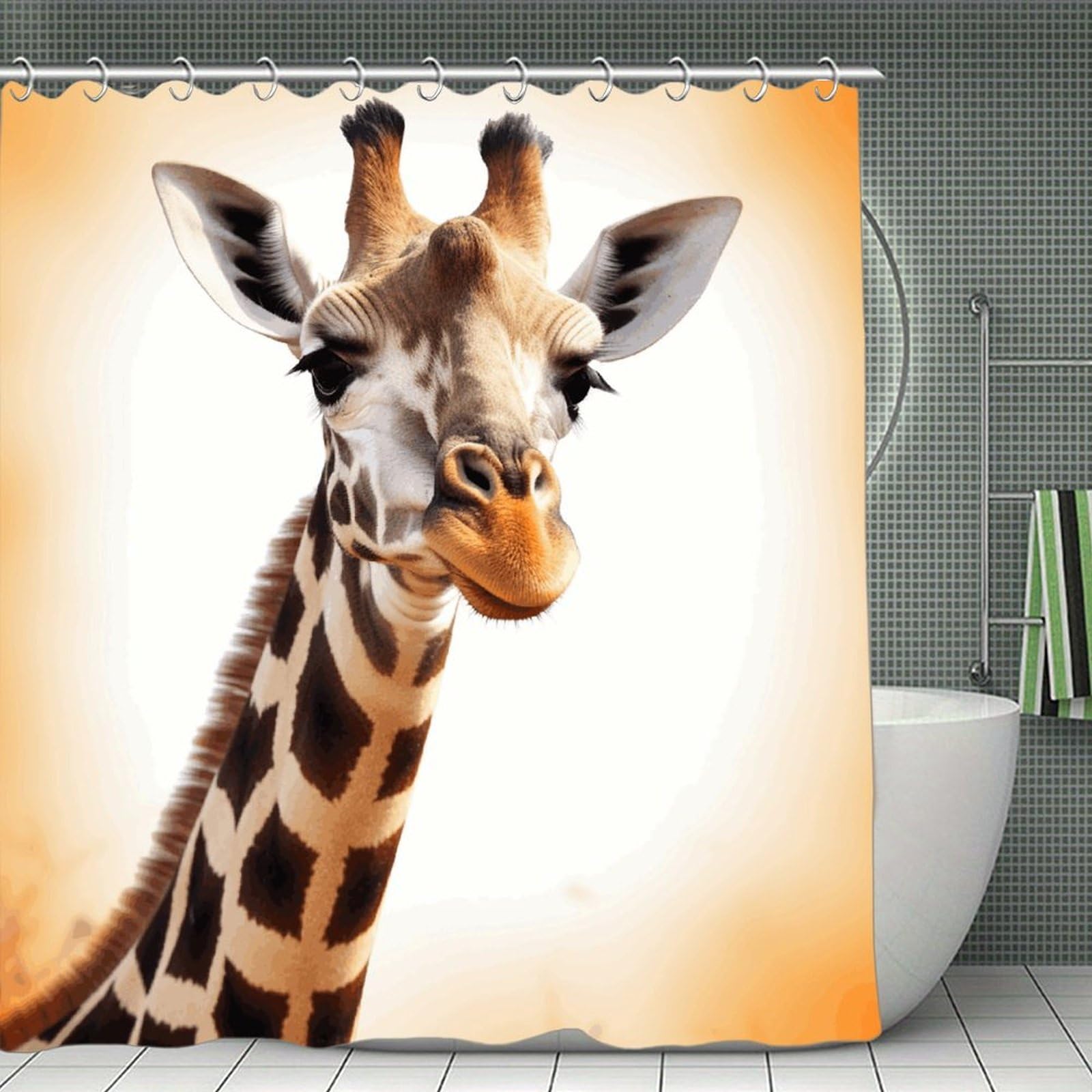 QMNLKH Cute Giraffe Shower Curtain with Hooks, Waterproof Bath Curtains for Bathroom, Lightweight Bath Curtains Liner for Hotel, Personalized Bath Curtain for Spa, 70.8 Inch