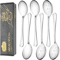 KEYOXY 6-Piece Stainless Steel Serving Spoon Set, 3 Solid & 3 Slotted 10-Inch, Dishwasher Safe for Buffets, Parties, Catering