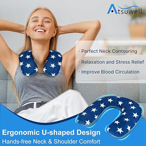 Miniatura 2 de Atsuwell Calentador de cuello para microondas, almohada térmica para el cuello para microondas con algodón y linaza, almohadilla térmica para
