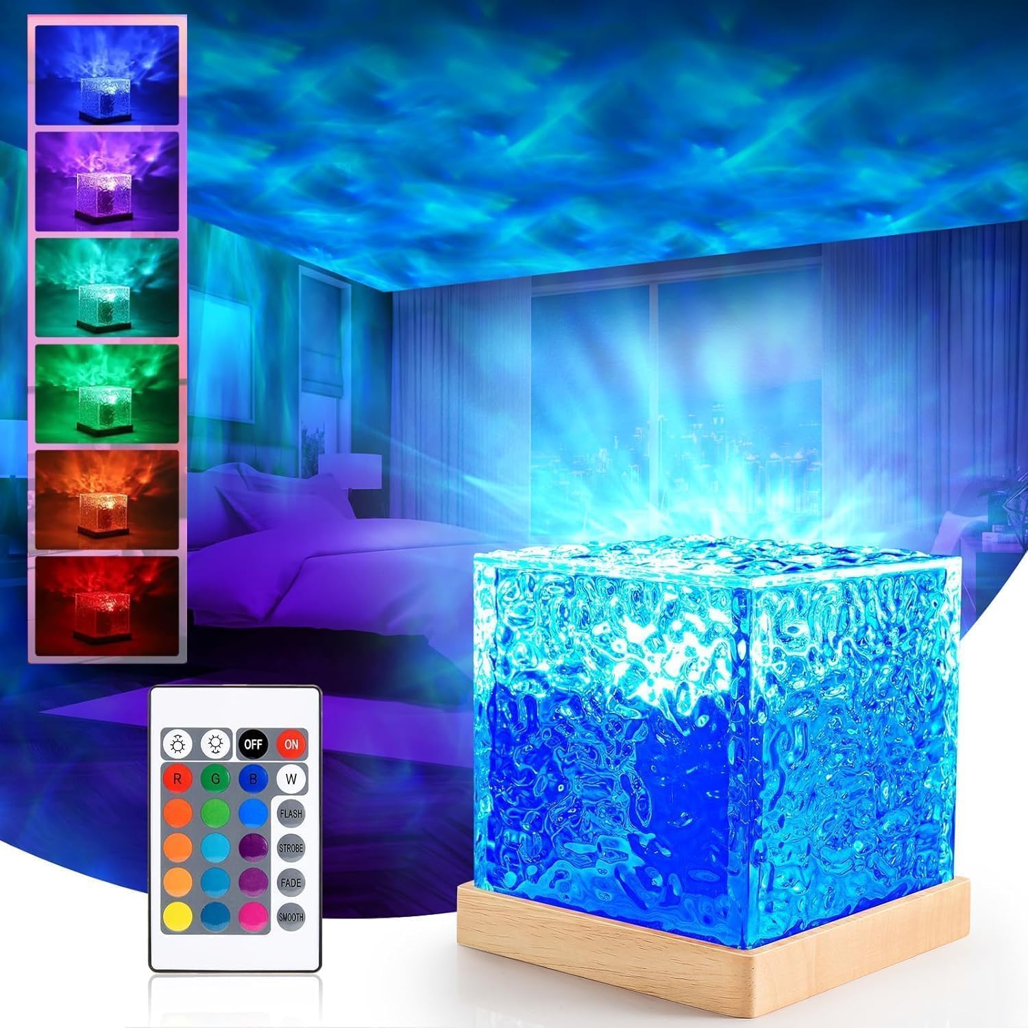 Ambdded® Acrylic Aurora Glow Night Lamp |Northern Lights Effect Led Projector |Ocean Ripple 3D Water Wave LED Table Light |Romantic Lamp for Bedroom with Remote Control, Multicolor
