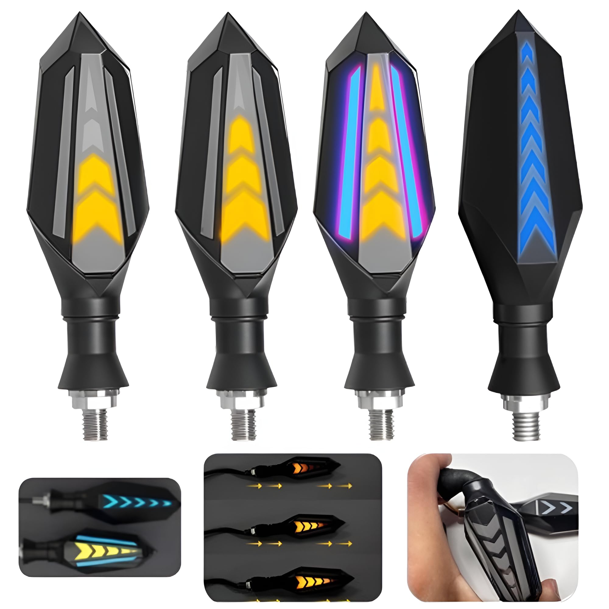 Asryd Flexible Arrow Running Style Blinker Bright LED Indicators Universal Waterproof For All Bike, Motorcycle Turn Signal Lights (Pack of 4, Yellow And Blue)-picture-39