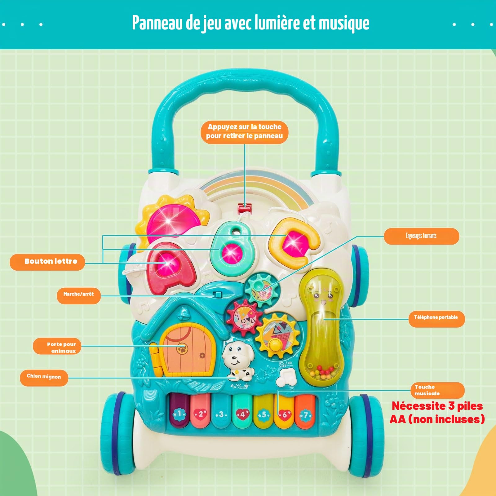 Trotteur 3 en 1 pour enfants assis à debout, centre d'activités avec gain de poids, divertissement, sons de table, musique, jouet éducatif multifonctionnel pour garçons et filles