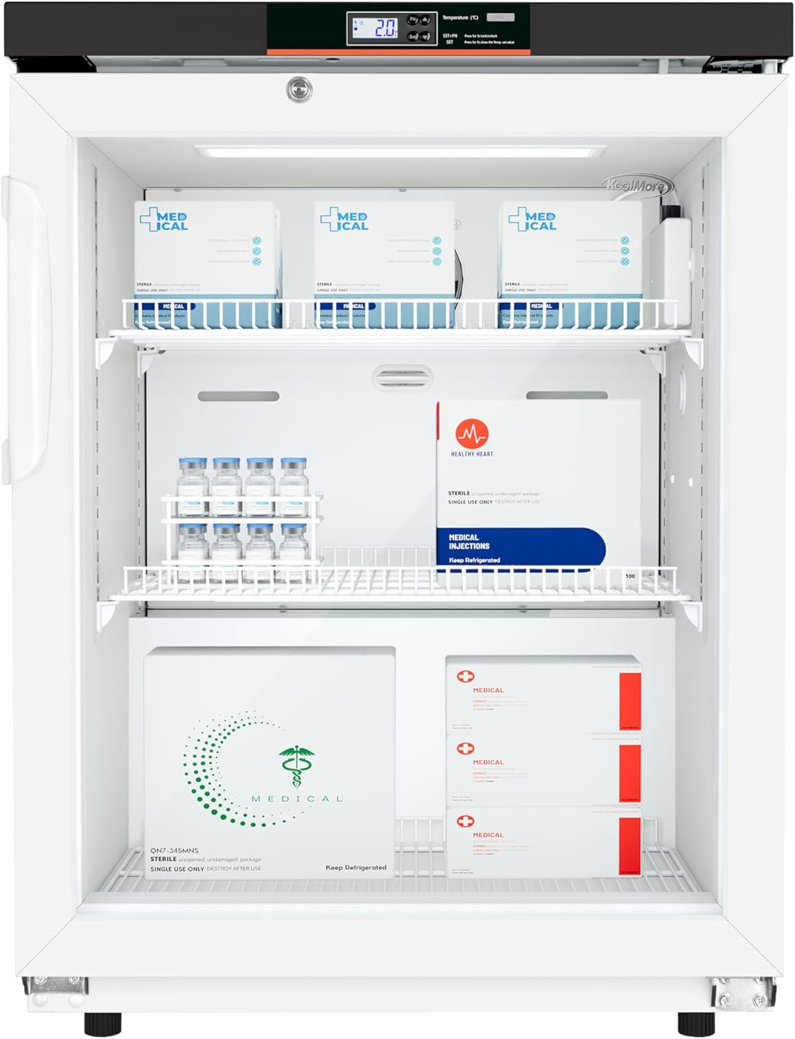 KoolMore KM-PHR-45C 4.5 cu ft Countertop Medical Pharmacy Refrigerator with Emergency Backup Battery for Temperature Display and Alarm in White, UL Listed KoolMore KM-PHR-45C 4.5 cu ft Countertop Medical Pharmacy Refrigerator with Emergency Backup Battery for Temperature Display and Alarm in White, UL Listed
