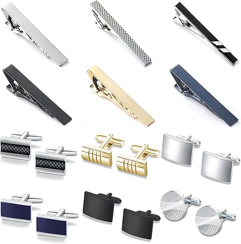 SONNYX Juego de gemelos y pinzas de corbata para hombre, para corbata, clips de barra, camisas de negocios, esmoquin de boda, gemelos clásicos para