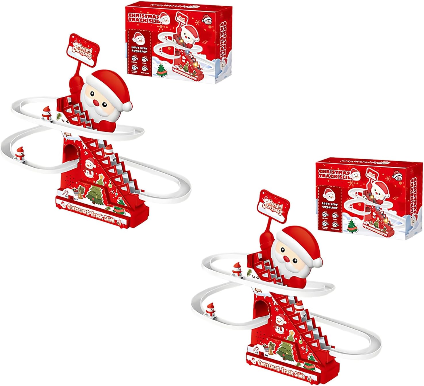 Electric Santa Climbing Stair Track Slide Toy Set Santas Roller Coasters Game with Light and Music Santa Christmas