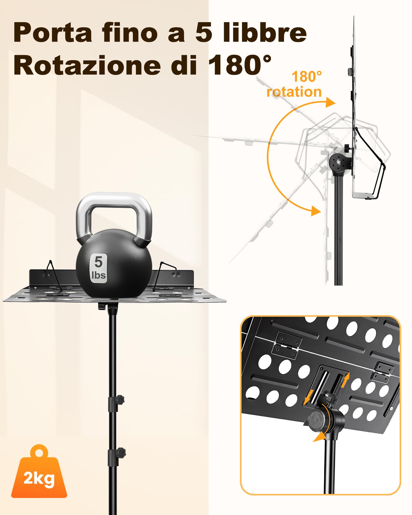 New Bee Leggio Musicale Pieghevol 2 in 1 Altezza Regolabile | Leggio Musicale da Terra con Borsa di Trasporto Portatile Spartiti per Esibizioni di Banda Orchestra e Esercizi a Casa, Nero
