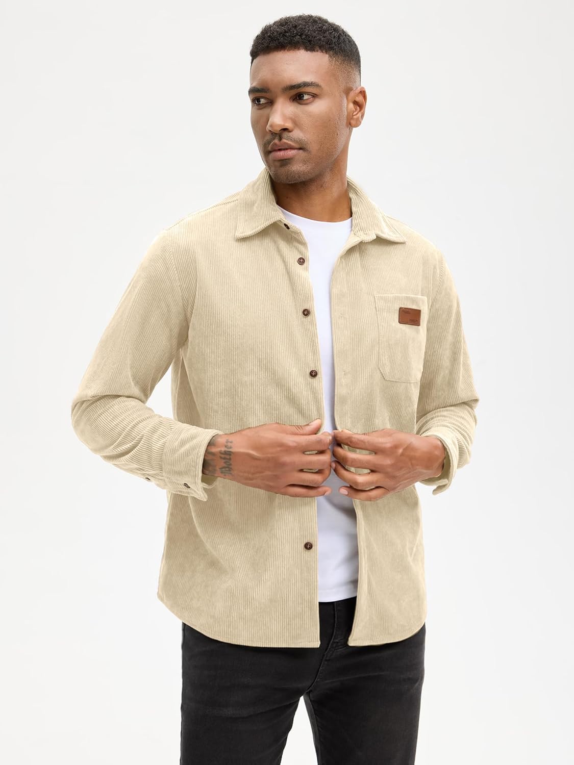 Comdecevis Mens Corduroy Shirts Jacket Button Down Long Sleeve Work Shirts Shackets with Pocket - Image 7