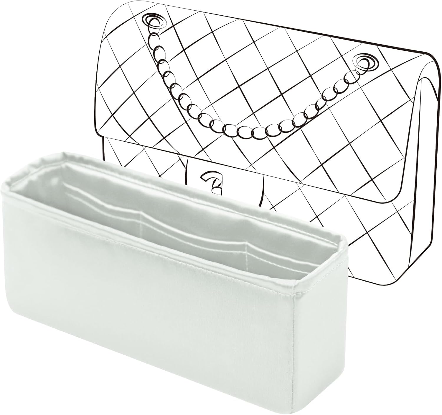 クラシック フラップ ミディアム インサート、ウォレット オーガナイザー インサート シャネル クラシック フラップ バッグ、ミディアム サイズ、軽量でシルクのように滑らかなハンドバッグ シェイパー (M、ペラル グレー)