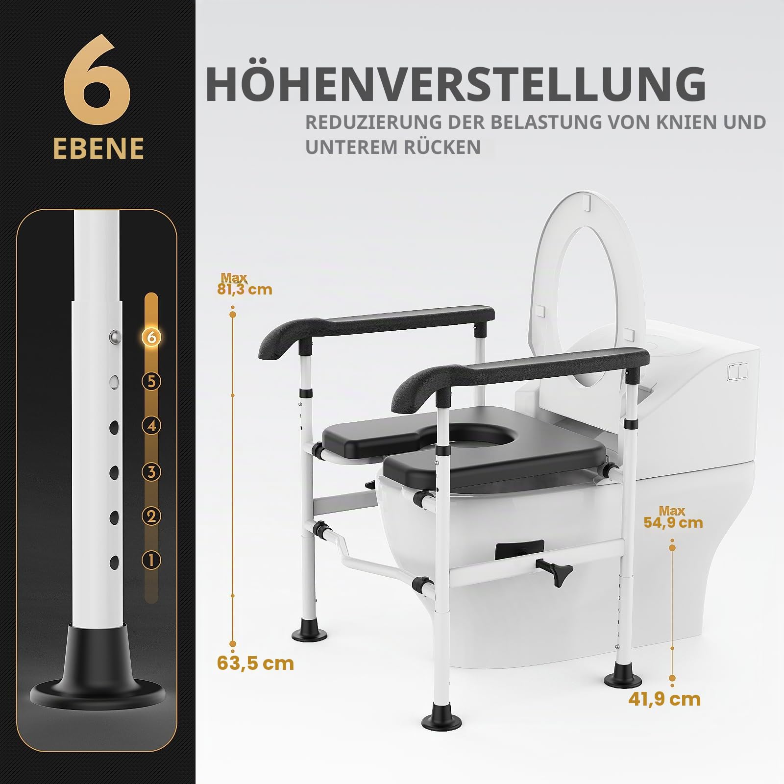 Erhöhter Toilettensitz mit Griffen, Toilettensitzerhöhung für Senioren mit verstellbarer Höhe und Breite, 180 kg, erhöhter Toilettensitz für ältere Menschen, für ältere Menschen, Behinderte